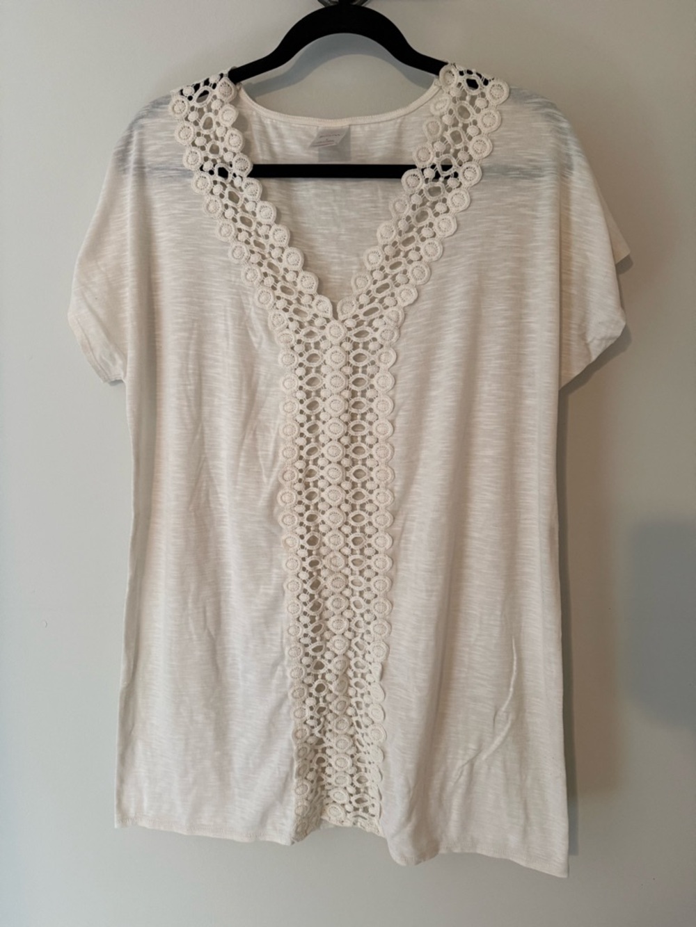Crochet-Trim Short Sleeve Swimsuit Coverup